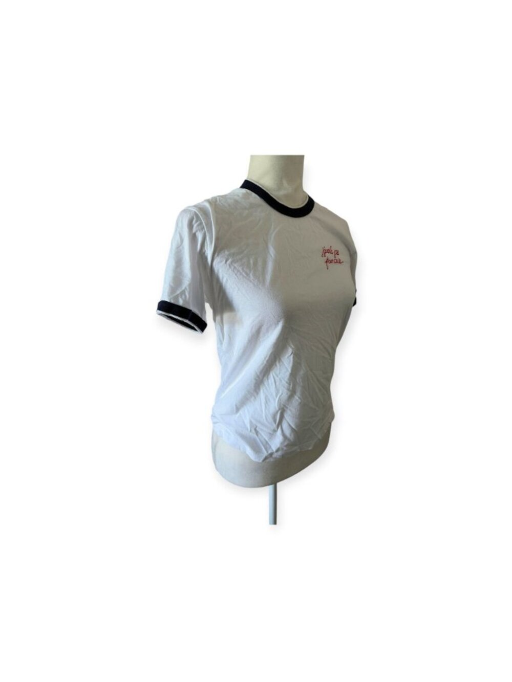 La Ligne Embroidered "J'parle pas français" Ringer Tee Listing SZ M - Picture 7 of 13